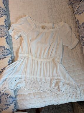 Michael Kors Women's White Eyelet Hem mini off shoulder dress or Top